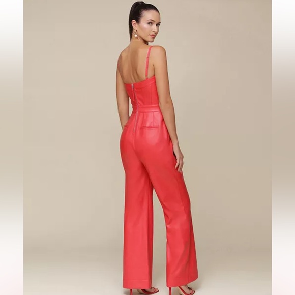 Avec Les Filles Faux Leather Red Corset Wide Leg Jumpsuit 0 2 4 6 8 10 12 14 16 - Picture 3 of 4
